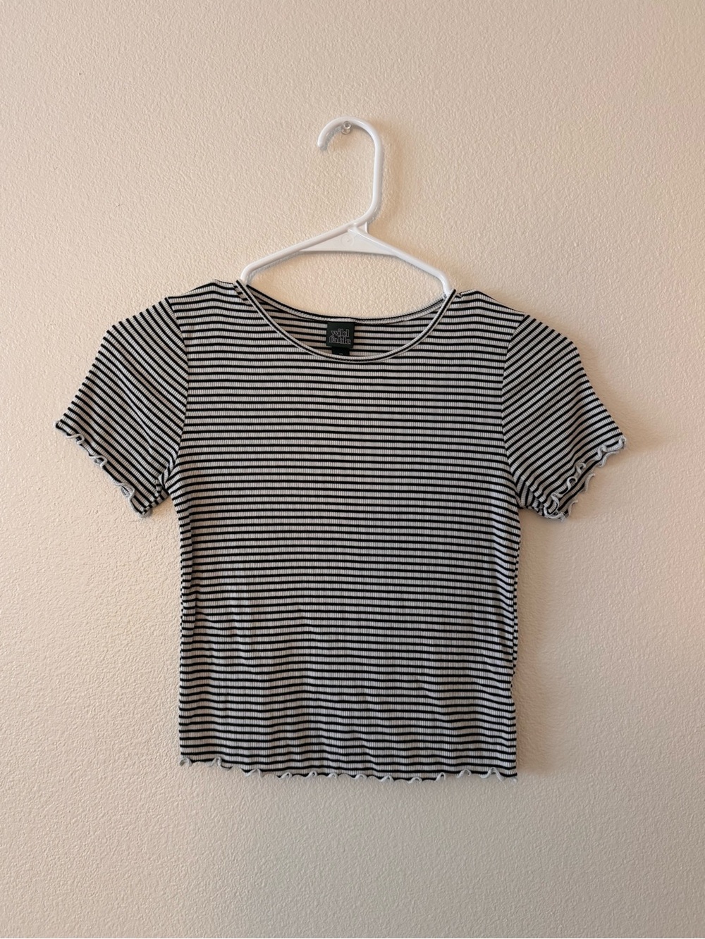 wild fable Black and White Striped Ruffle Edge Tee